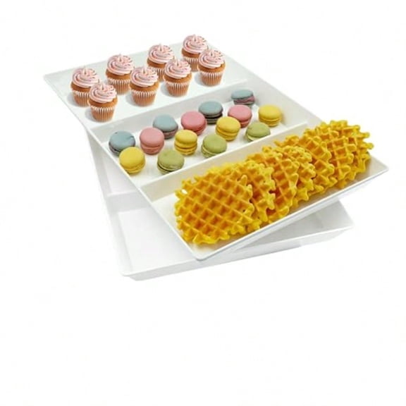 Divided Serving Tray Platter 2 Pack 15" x 10" Fruit Veggie Food Tray for Party Plastic Serving Trays for Appetizer Snack Dert Cookie Brunch Decorations Platters White Trays