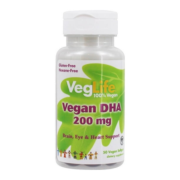 VegLife Vegan DHA Brain, Eye & Heart Support 200 mg. 50 Vegan