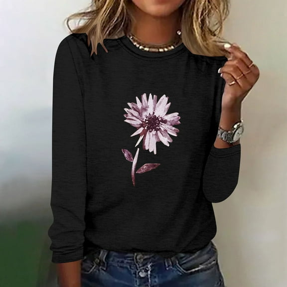 Aufmer Womens Long Sleeve Tees Clearance Multicolor Print Round Neck Half Zipper Sweaters for Women Fashion Spring Casual Tee Tops