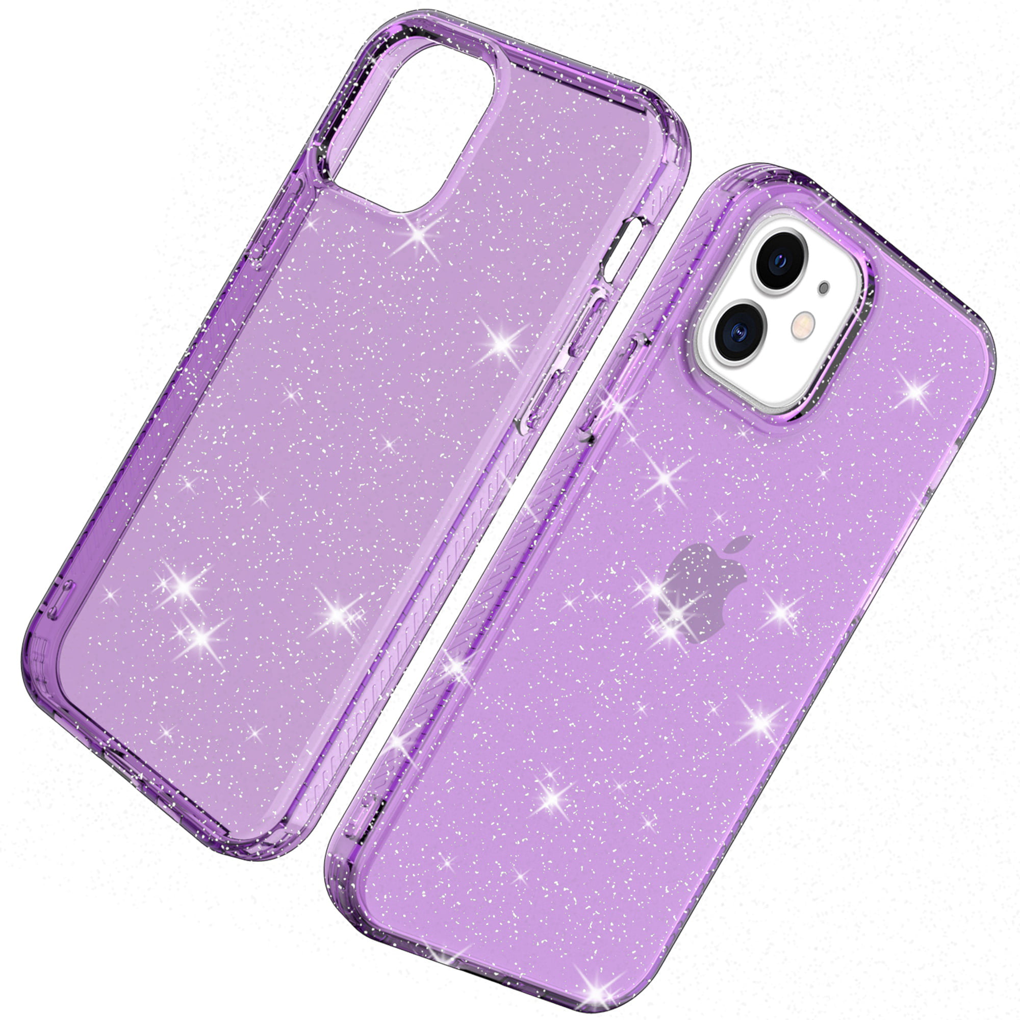 NIB iPhone 12 Phone Case Clear W/Glitter Pink & Purple Outline