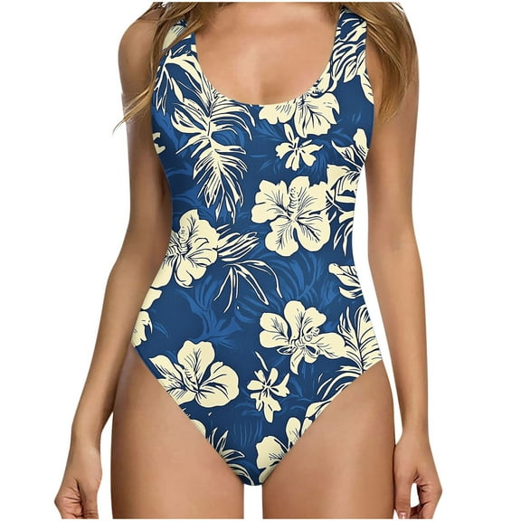 CLOISE Plus Size Womens Swimsuits One Piece Full Coverage Bathing Suit Flowers Swimwear Backless Vacation Beachwear Blue