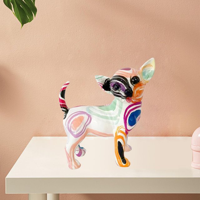 Estatua de perro Graffiti Chihuahua Macarena Resina Salpicaduras 19.1 X 17.8 X 9.4 Cm Estilo B