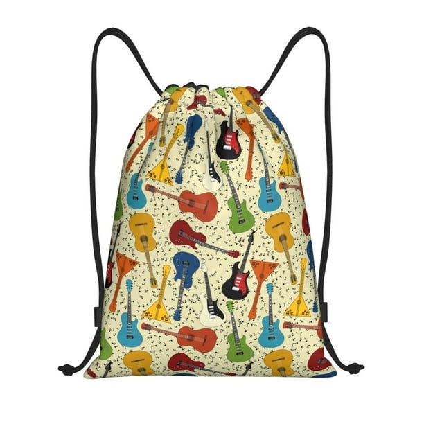 Fotbe Different Kind Of Guitars Bolsa Mochila con Cordón Estampada, Bolsa de Gimnasio Deportiva, Bolsa Cinch, Bolsa con Cordón para Hombres y Mujeres-Medium