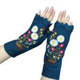 thumbnail image 3 of CUZIBR Winter Gloves Women Elegant Embroidered Flower Thermal Knitted Fingerless Gloves Warm Soft Textured Hand Mittens Cozy Fashion For Cold Weather, 3 of 3