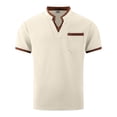 thumbnail image 4 of Ulitacool Men T Shirt Plaid Pattern Shirt With Pocket Short Sleeve Tops Charm Clothes Khaki, 4 of 5