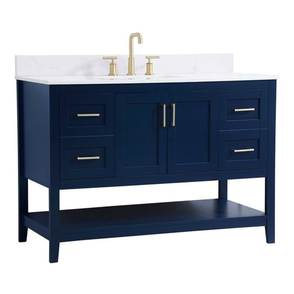 48 inch Single Bathroom Vanity in Blue with Backsplash