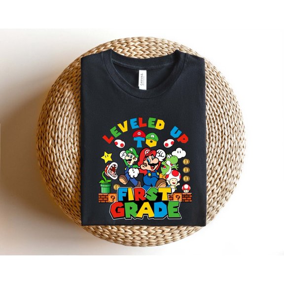 Leveled Up to First Grade T-Shirt, Teacher and Kids First Grade Shirt, Back to School 1st Grade Graphic Tee