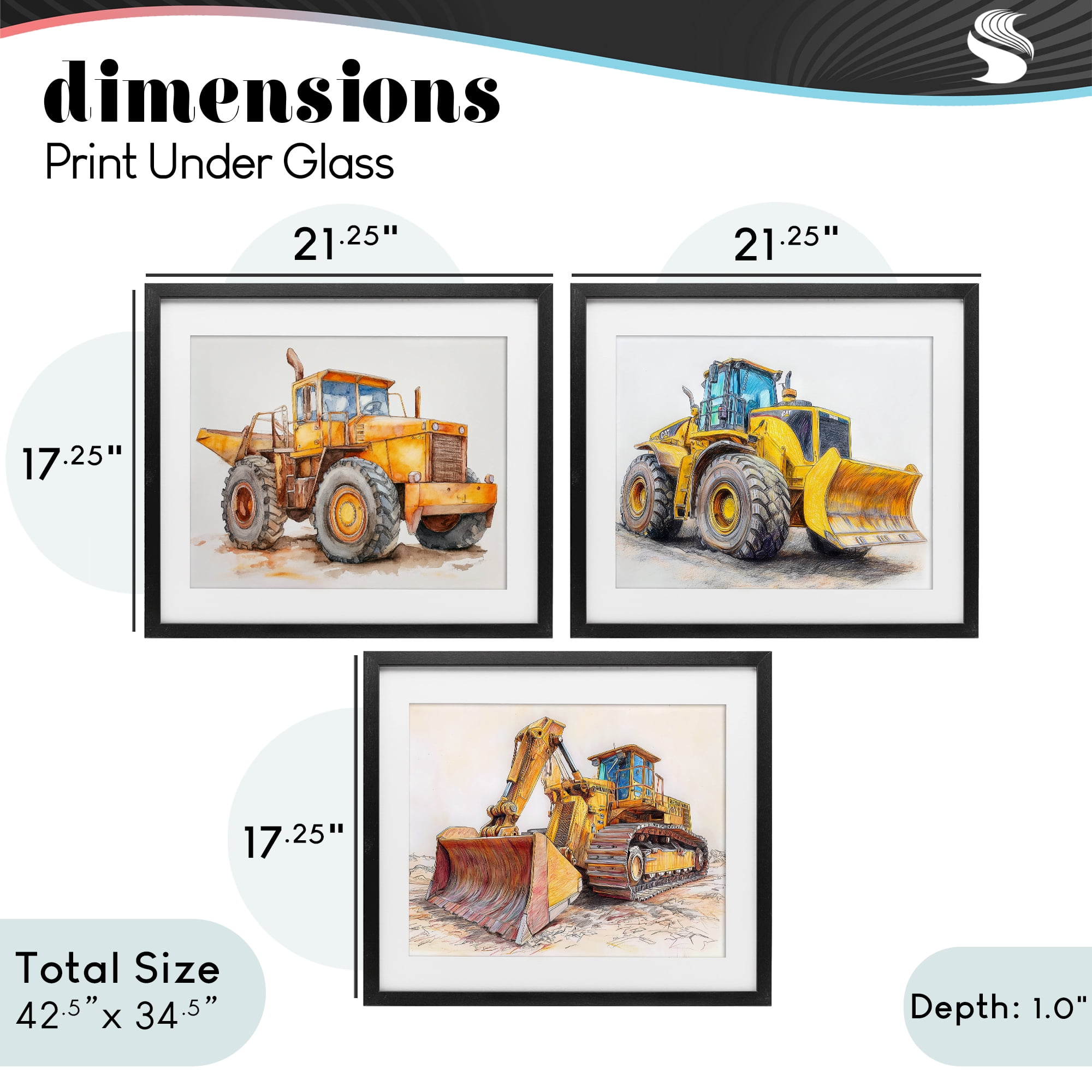 Stupell Industries Various Construction Trio 3 Piece Black Framed Print Under Glass Set, design by Steve Hunziker