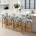 thumbnail image 3 of Teal Blue Floral Bar Stool Cover Set of 6, Vintage Rustic Botanical Beige Wooden Stretch Bar Chair Cover, Removable Washable Pub Counter Stool Chair Slipcover for Kitchen Dining Room Pub Cafe, 3 of 9