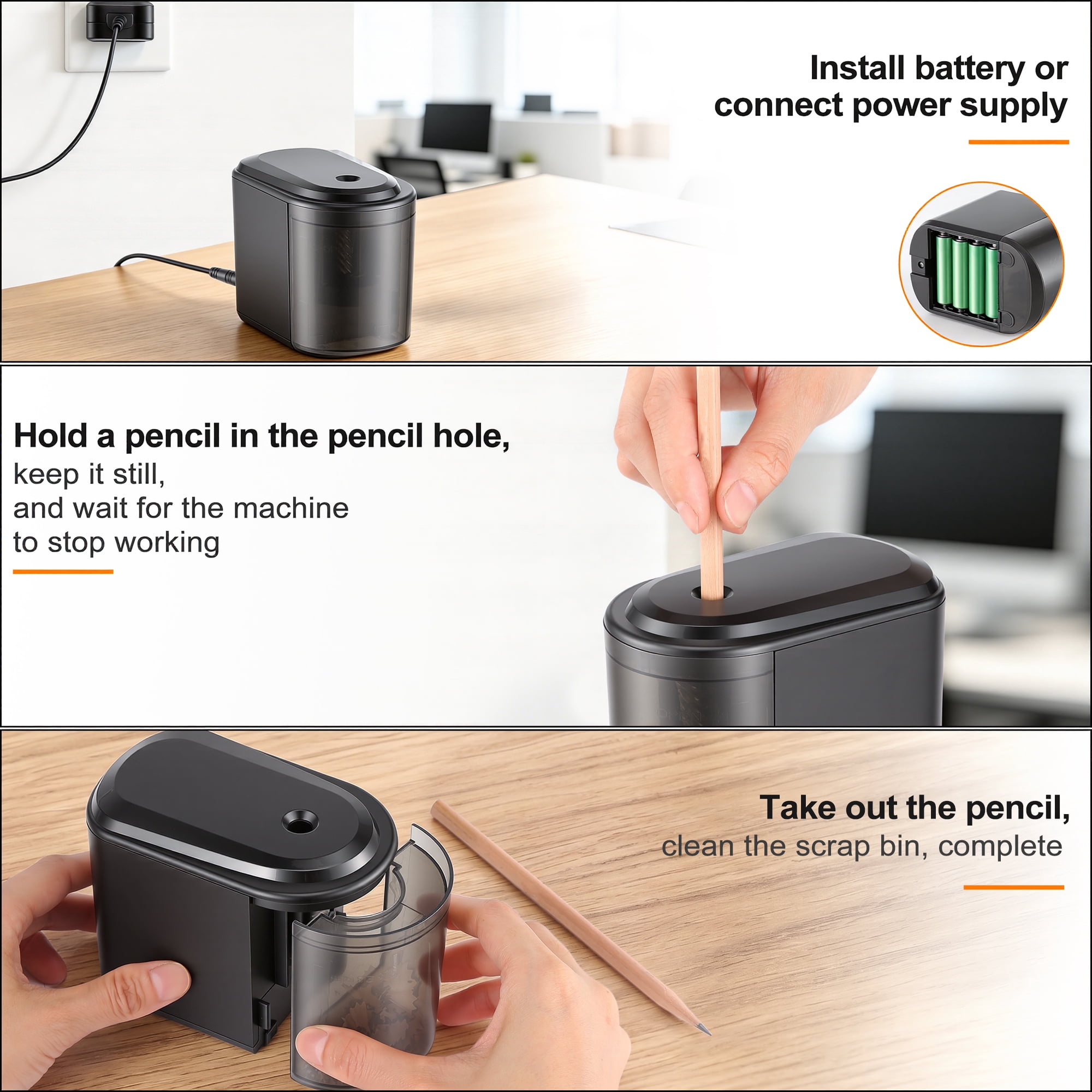 Heavy Duty Electric Pencil Sharpener, Small Automatic Pencil Sharpener with Spiral Blades for Office, Art & Drawing
