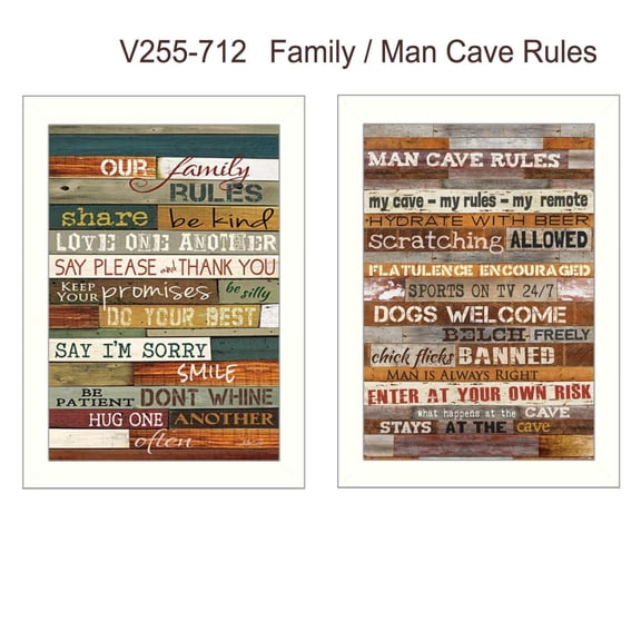 TrendyDecor4U Family And Man Cave Rules By Marla Rae Printed Wall Art V255-712W