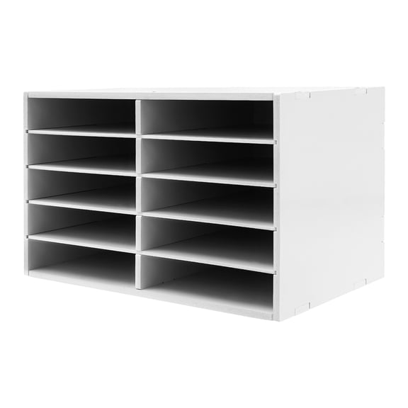 Dwellnix 2-Cabinet Desktop Paper Storage Organizer, White, 10 Slots per Cabinet, Modern Design for Efficient Document Organization