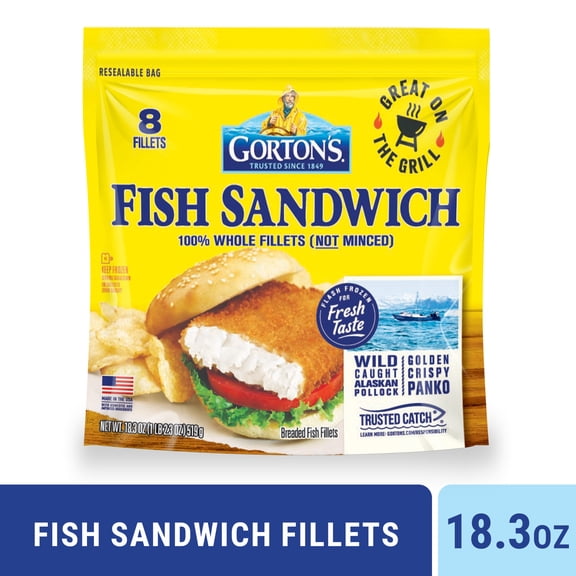 Gorton’s Panko Breaded Fish Sandwich Fillets, Wild Caught Alaskan Pollock, 8 Count