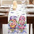 thumbnail image 3 of Blue Purple Gnomes 108 Inch Table Runner, Spring Country Hydrangea Flower Leaf Farmhouse Dresser Scarf Cotton & Linen Tablerunner for Dining/Kitchen Island/Holiday Party Décor 13" x 108", 3 of 9