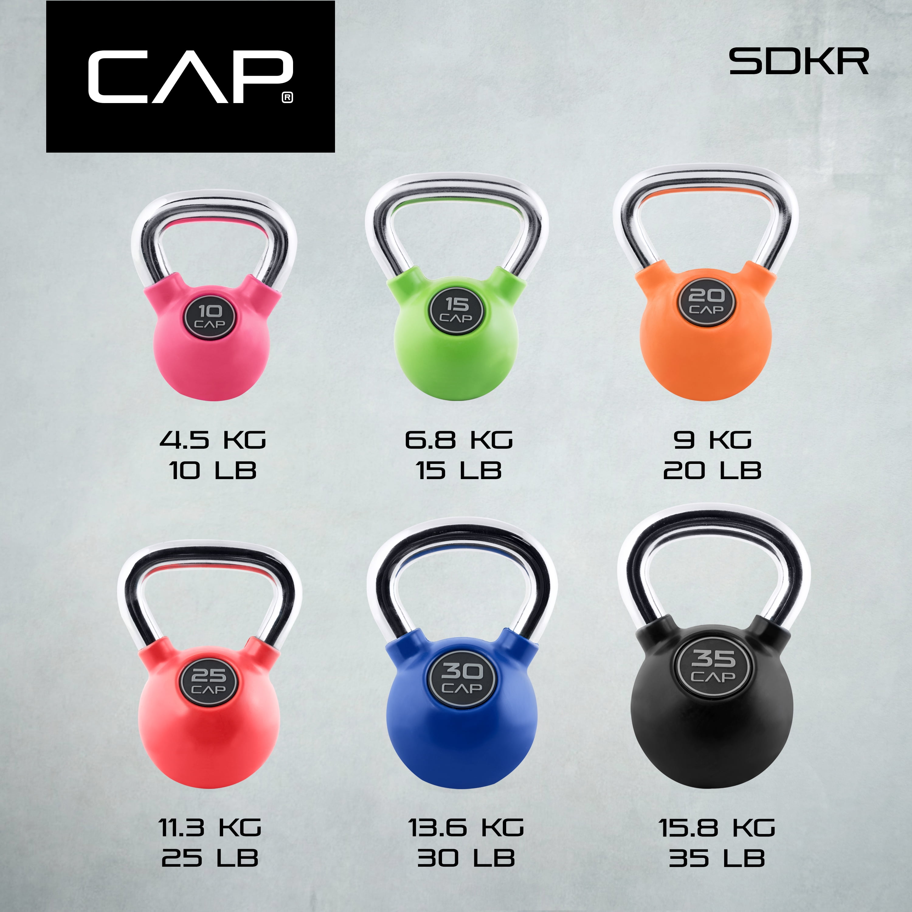 CAP Barbell Rubber Coated Kettlebell, 25lb, Single