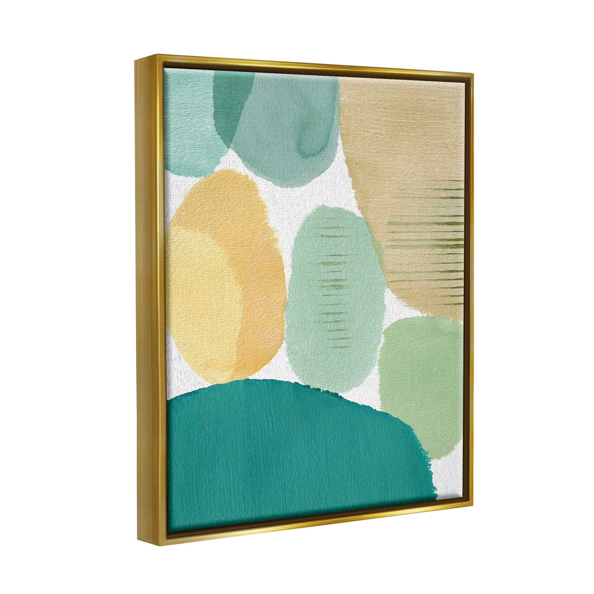 Stupell Industries Green & Yellow Circles Abstract Painting Gold Floater Framed Canvas Art Print Wall Art, 17 x 21