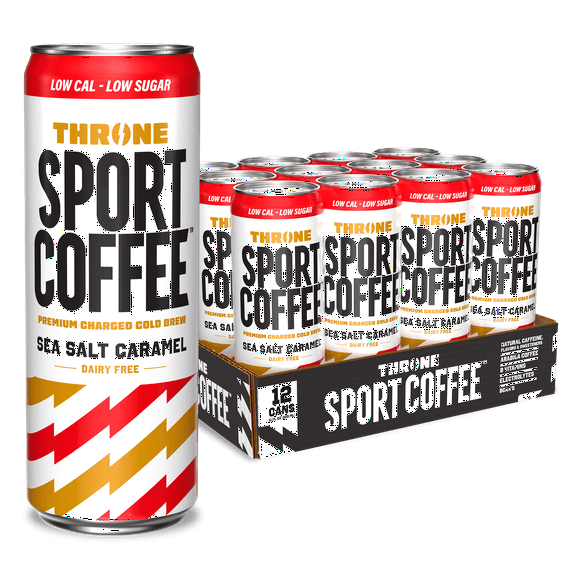Throne Sport Coffee Sea Salt Caramel Low Calorie, Cold Brew, 11 fl oz cans, 12 Count