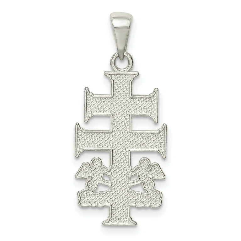 925 Sterling Silver Caravaca Double Cross Religious Angels Crucifix Pendant Charm Necklace Angel Cara Vaca Gifts for Women for Her Women s White