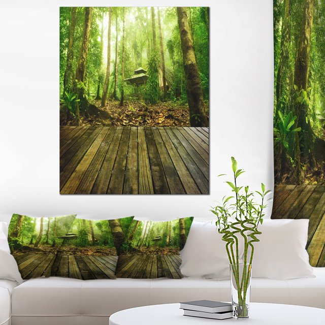 Wooden Platform in Green Forest - Landscape Photography Canvas Print