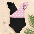 thumbnail image 5 of Xdegoge Girls One Piece Swimsuits V Neck Ruffle Sleeve Full Coverage Bathing Suits Stretchy Fabric Polka Dot Pattern Side Knot Flattering Modest Summer Beachwear, 5 of 8