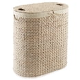thumbnail image 4 of Casafield Oval Laundry Hamper with Lids and Removable Liner Bags - Whitewash White, Woven Water Hyacinth 2-Section Laundry Basket for Clothes, 4 of 7