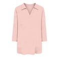 thumbnail image 3 of Mujeres 3/4 Manga Tops Y Blusas Color Sólido Turndown Cuello en V Suéter, 3/4 Manga Tops Casual para las Mujeres Suave Blusa de Poliéster, Ligero Primavera Verano Camiseta de Moda, 3 of 5