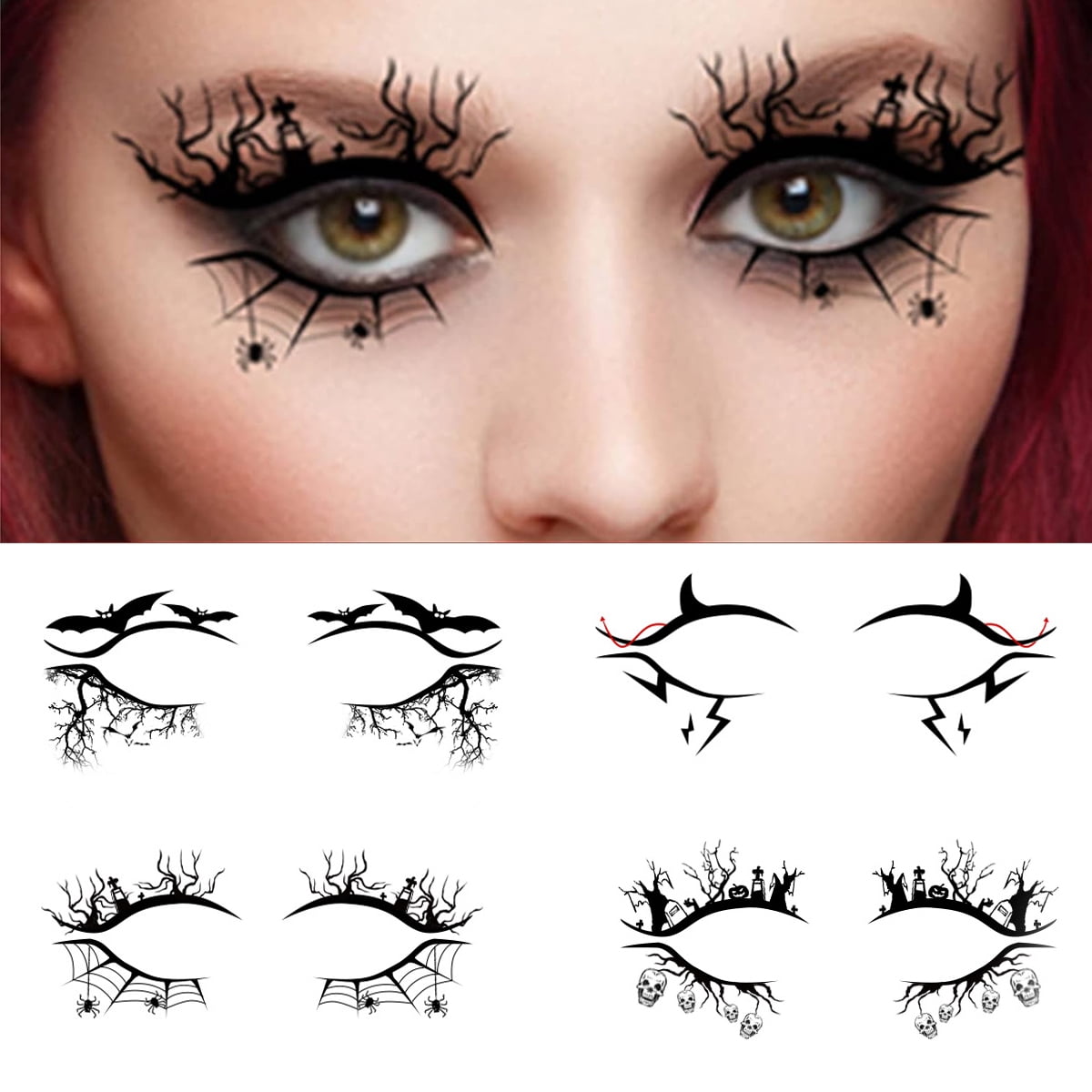 Inevnen 4 Pairs Halloween Face Eye Shadow Stickers Eyeliner Decals ...