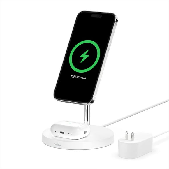 Belkin MagSafe 2-in-1 Wireless Charging Stand for Apple iPhone 16, iPhone 15, iPhone 14, & iPhone 13 Series & AirPods - MagSafe Fast Charging Station