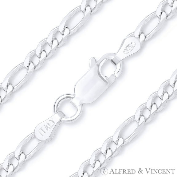 3mm Figaro / Figaroa Link Italian Chain Anklet in Solid .925 Sterling Silver