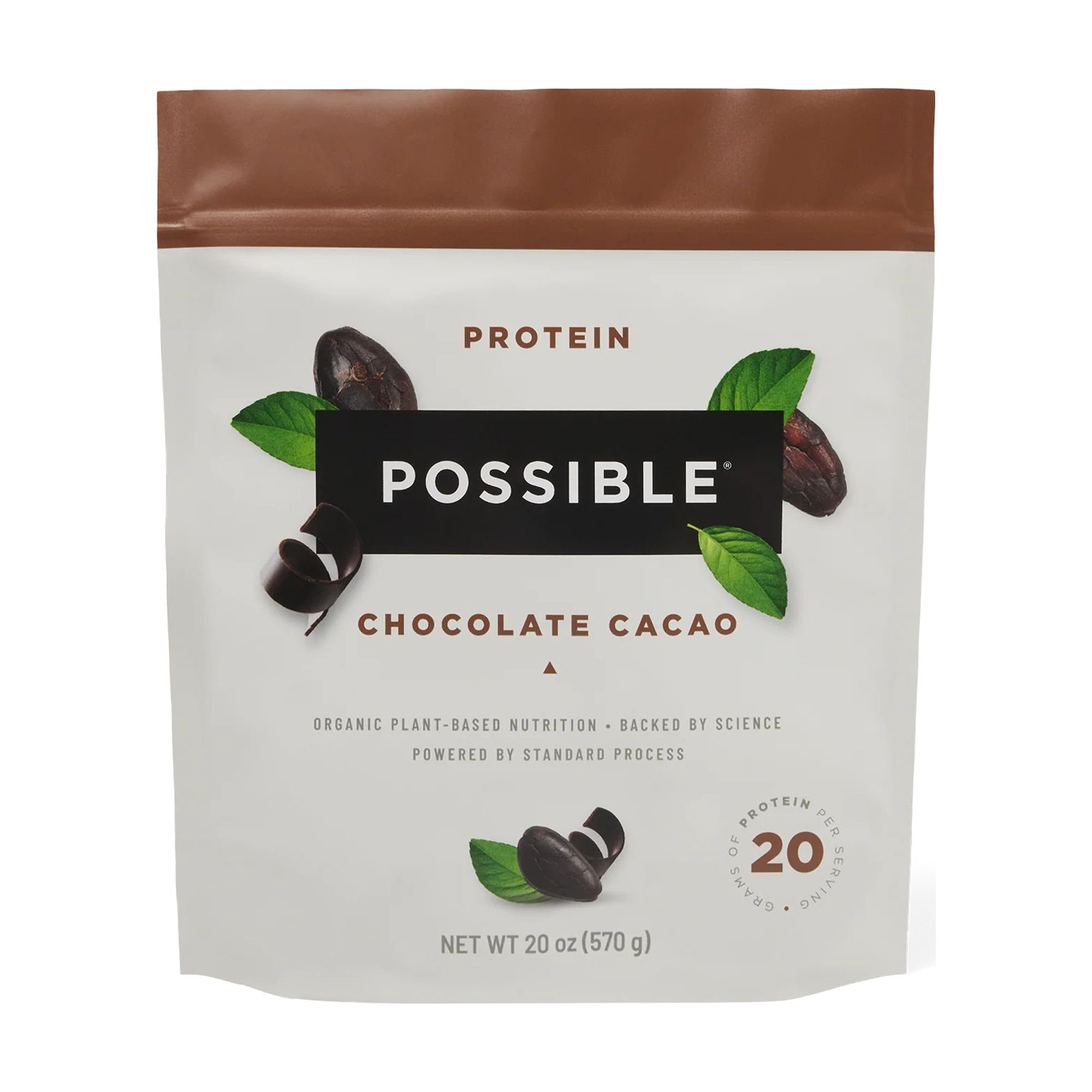 Possible Protein Powder Chocolate Cacao - 20g of Vegan, Plant-Based Protein Mix - Non-GMO, Non-Dairy, Gluten-Free - 3.5g of BCAAs - 9 Essential Amino Acids - 15-Day Supply - 1 Bag, 15 Servings