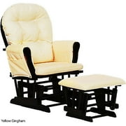 Stork Craft Custom Hoop Glider & Ottoman-Color:Yellow Gingham Cushions,Finish:Espresso Finish