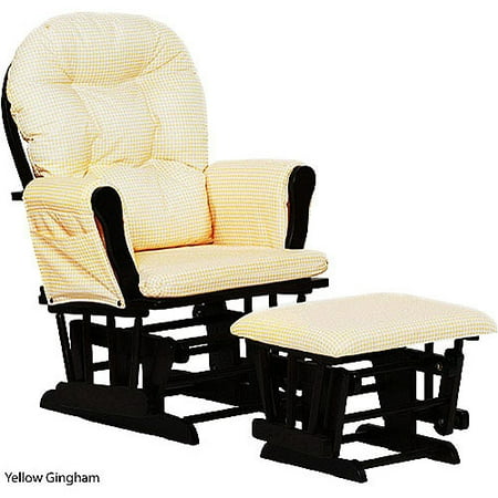 Stork Craft Custom Hoop Glider & Ottoman-Color:Yellow Gingham Cushions,Finish:Espresso Finish