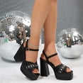 thumbnail image 2 of Women's Platform Sandals Fashion Studded Chunky Block Heels Ankle Strap High Heels Open Toe Casual Dressy Party Shoes Black Size 7.5, 2 of 7