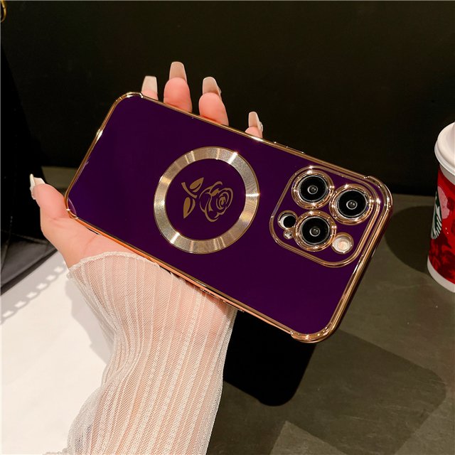 For iPhone 15 Pro Max Luxury Magsafe Magnetic Flowers Plating Frame Phone Case For iPhone 11 12 13 14 Plus Soft Protective Cover YXQ