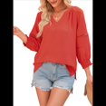 thumbnail image 3 of Blusas de 3/4 para Mujer, Plisadas, Informales, de Negocios, con Cuello en V, Holgadas, para Oficina Rojo L, 3 of 7