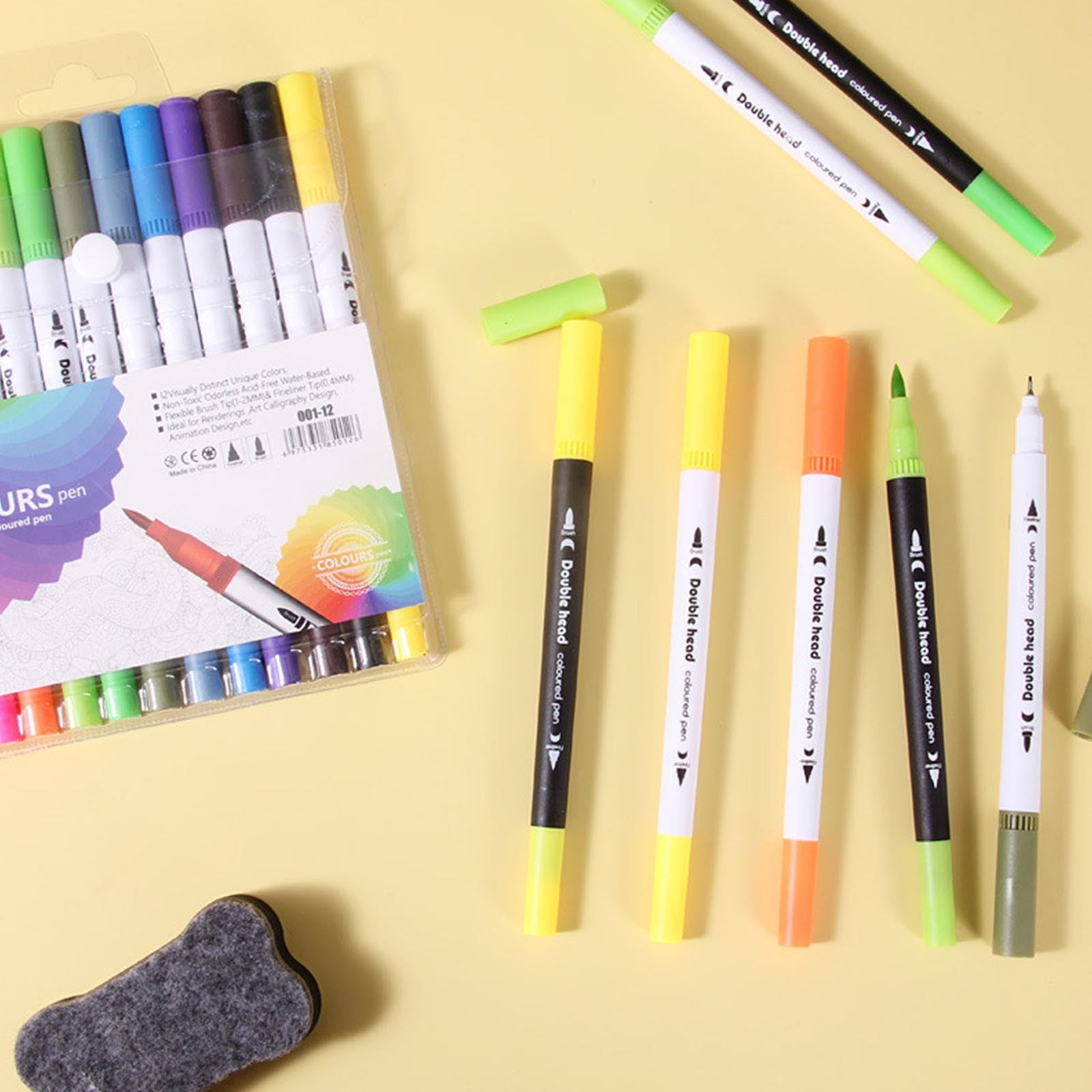 Dry Erase Markers, Double Line Pen Color Hand Account Pen Dream Metal Pen Hand-painted 24 Color Highlighter Marker Pen 2ml, Back to College