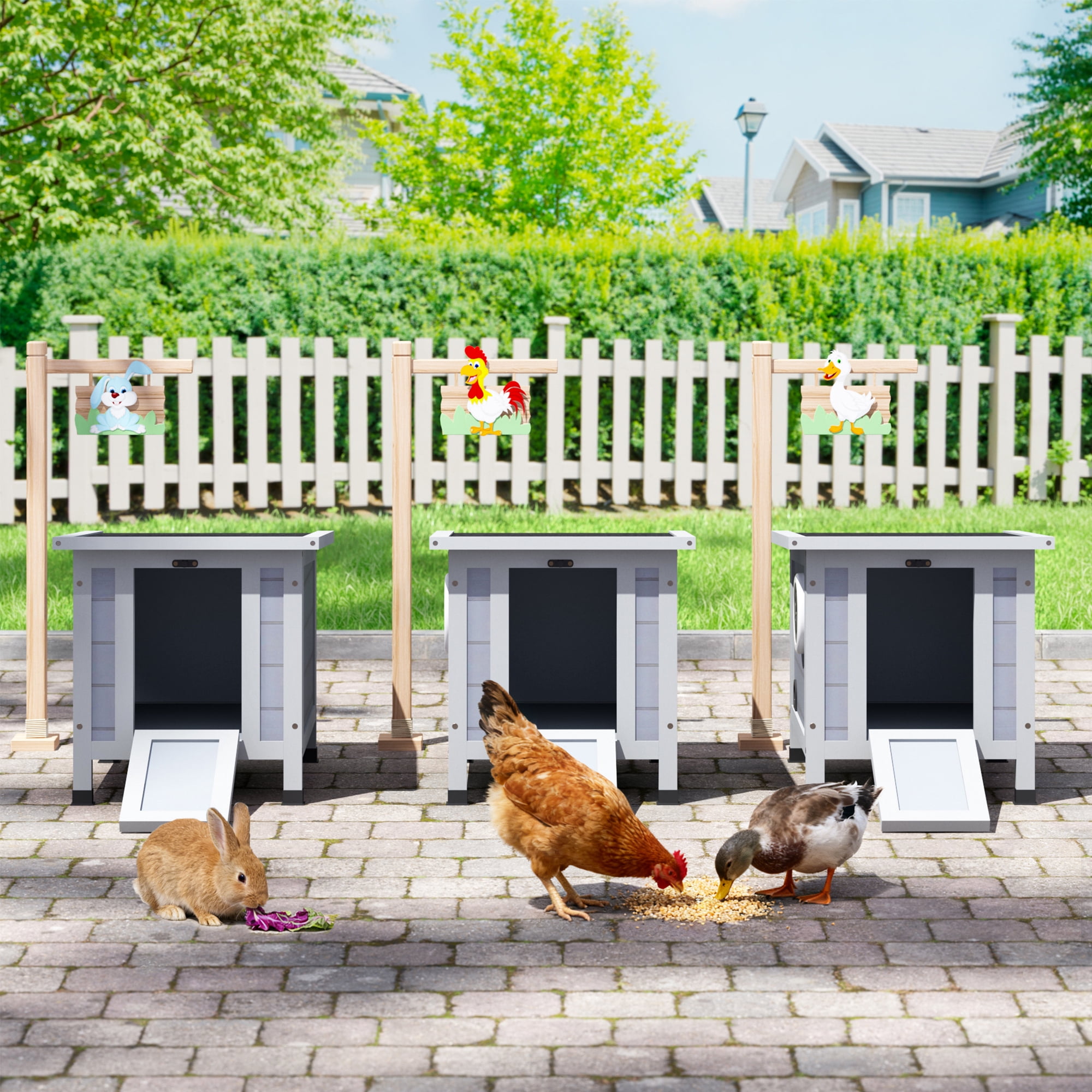 Coziwow Rabbit Hutch Cat House for Small Animal Wooden 20”x 16”x 17”, Grey
