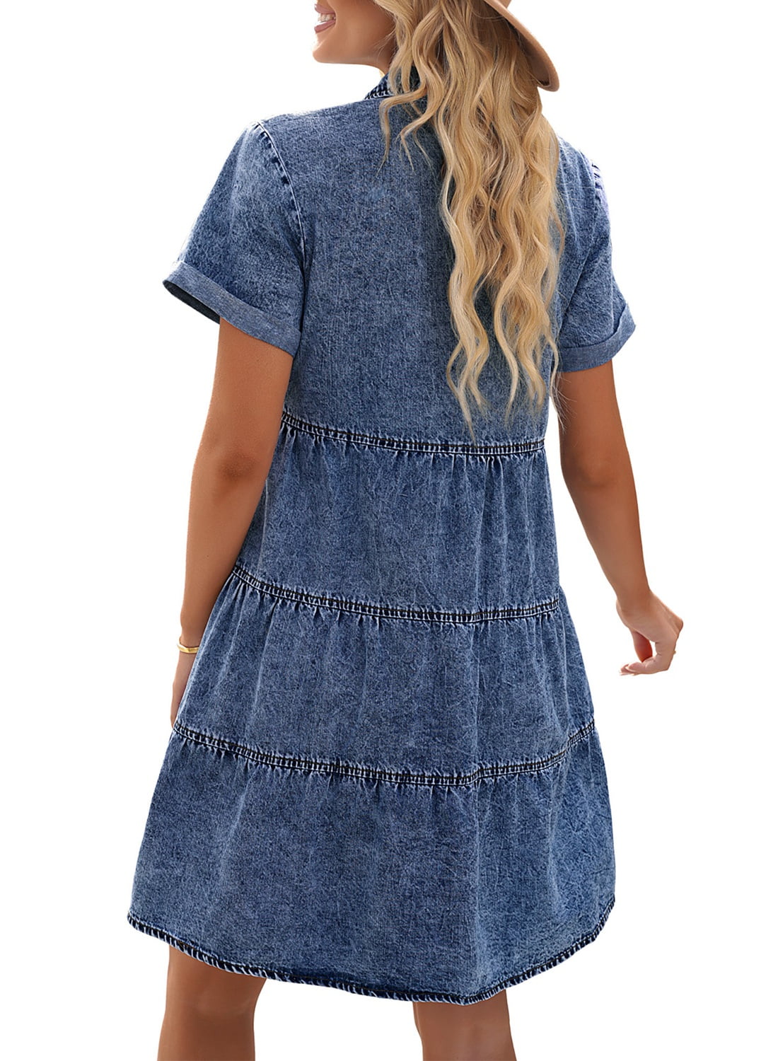 LookbookStore Women s Washed Vintage Denim Dress Short Sleeve Button Down  Shirt Dress Size XL Size 16 Size 18