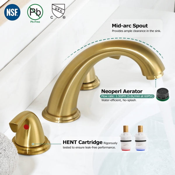 PARLOS 2-Handle Widespread Bathroom Sink Faucet, Brushed Gold