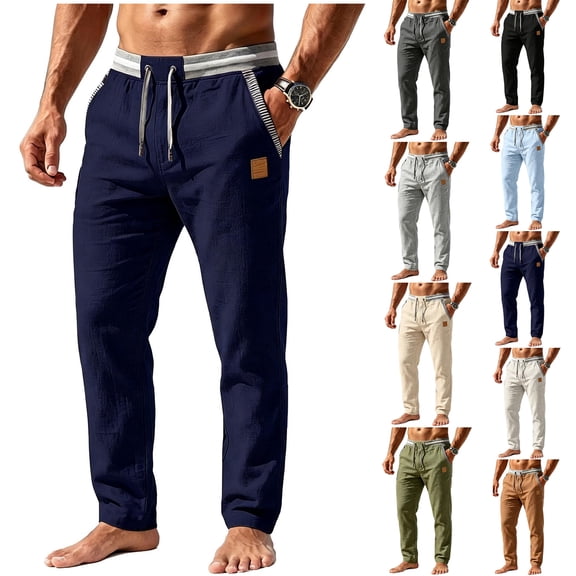 Aezemi Men Drawstring Work Pants Pull on Elastic Waist Fashion Outdoor Comfy Business Casual Pants with Pockets Summer Trendy Straight Leg Daily Trousers XXL