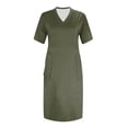 thumbnail image 4 of Summer Dresses for Women 2024 Summer Plus Size V Neck Short Sleeve Knee Pocket Soild Color Casual Dress For Dresses for Women 2024 Dresses for Women 2024 Casual Spring Green Polyester XL, 4 of 4