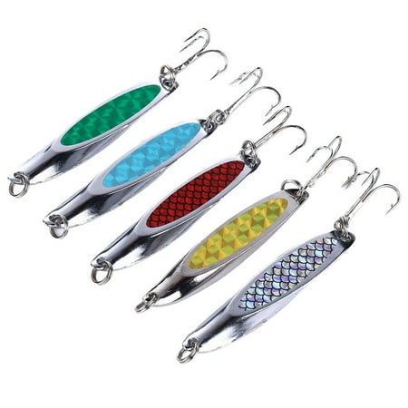 QUTETN Fishing Spoon Lures Lot Salmon Bass Bluefish Casting Trolling Spoon Treble Hooks Metal Fishing Lure Baits(multicolor)(5pcs)