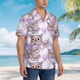 thumbnail image 2 of KLL Men's Hawaiian Shirt Short Sleeve Button Down Beach Shirts-Owl And Floral, 2 of 5
