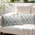 thumbnail image 3 of Blue Green Block Print Pillow Covers 12x20 Set of 2 Decorations Vintage Floral Throw Pillow Covers Decor Rustic Pillowcases Flower Pattern Farmhouse Cozy Soft for Sofa Bed Chair Home Decorative, 3 of 4