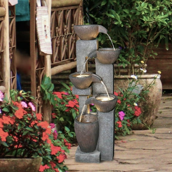 Willwolf 39 inch Outdoor Water Fountain with LED Lights,5 Tiers Hollow Out Fountain for Garden Patio,Resin Waterfall,Electric