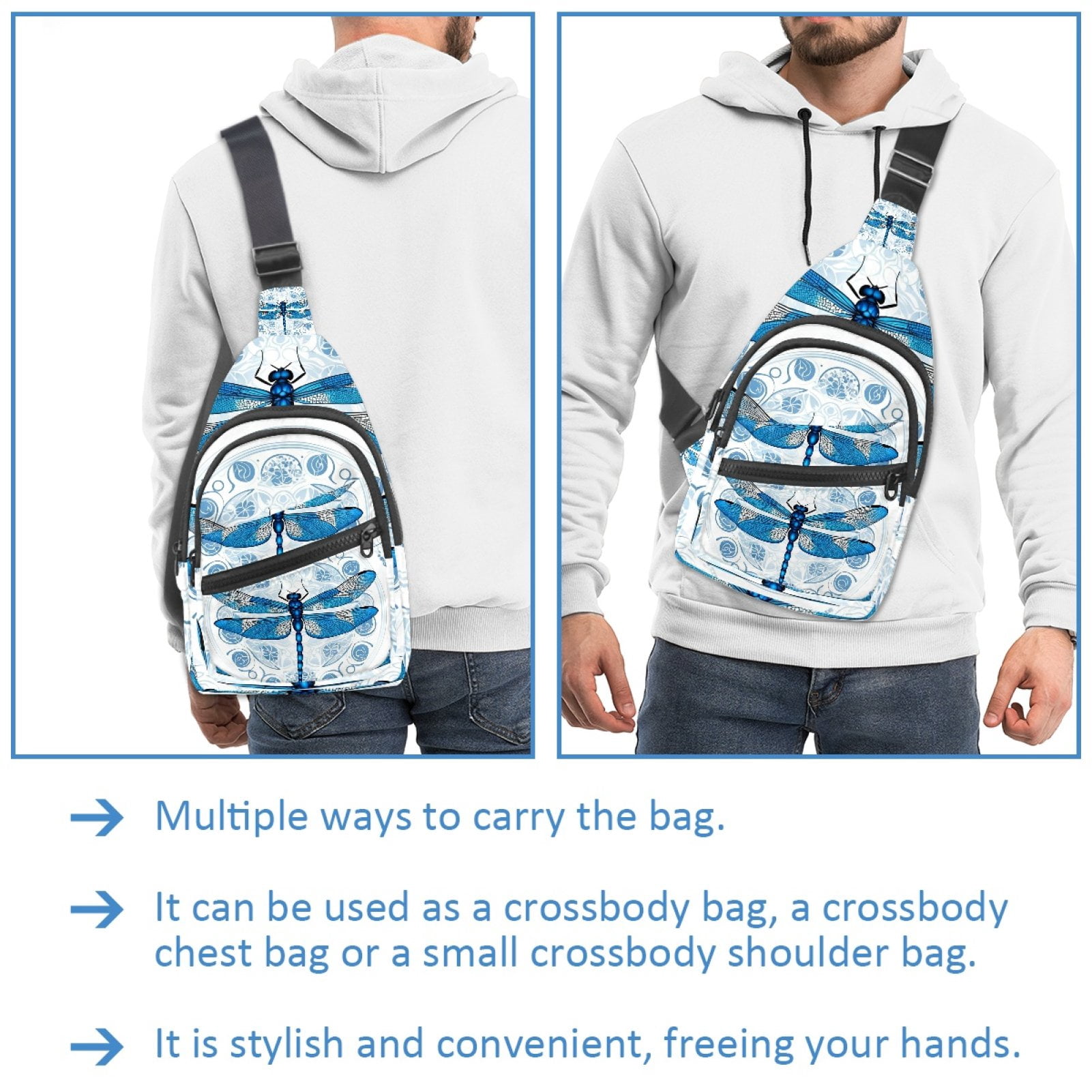 ERJLKXP Retro Blue Dragonfly Small Mens Women Crossbody Chest Bag, Travel Over Shoulder Sling Bag Backpack Men Side Bag,Daypack