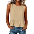 thumbnail image 6 of FDGIU Women's Crew Neck Linen Blend Sleeveless Tank Top, Solid Peplum Ruffle Hem Loose Cropped Casual Camisole Blouse, 6 of 8
