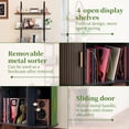 thumbnail image 5 of Tall Record Player Stand, Black Vinyl Storage Cabinet, 4 Tier Bookshelf with Sliding Doors, Fluted Media Shelf, Black-1, 5 of 8
