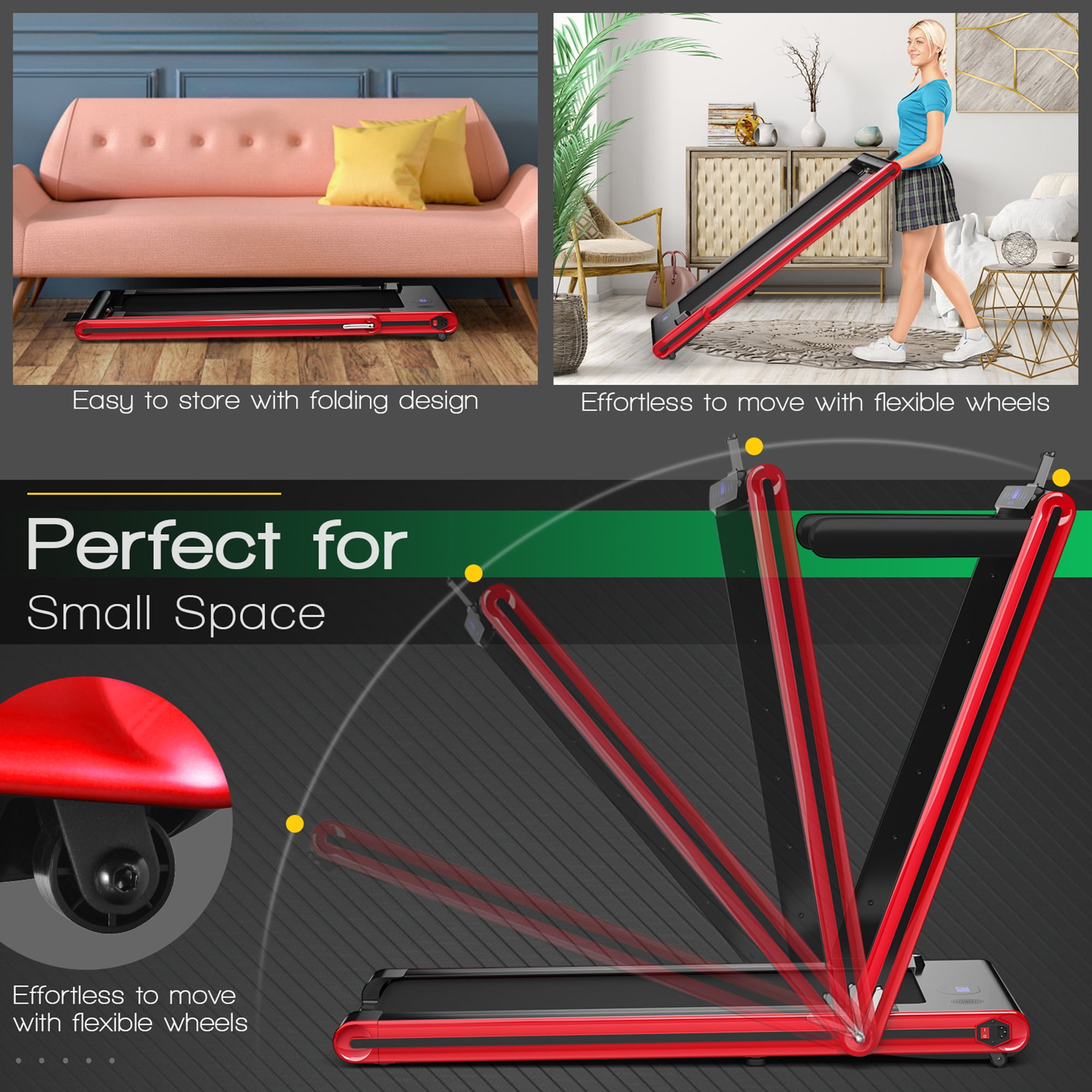 Gymax 2.25HP Folding Treadmill 2-in-1 Walking Running Machine w/ APP & Remote Control Red
