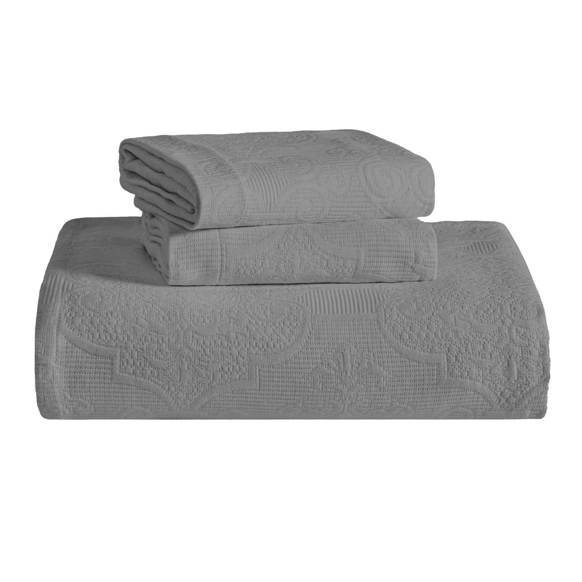 Superior 3-Piece Florin Cotton Matelasse Gray Bedspread Set, Full